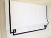 Flat Roman Shade, White Shade with Greek Key design, roman shade with Chain Mechanism, White and Black Shade, Custom Made Window Treatment