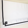 Flat Roman Shade, White Shade with Greek Key design, roman shade with Chain Mechanism, White and Black Shade, Custom Made Window Treatment