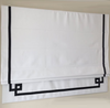 Flat Roman Shade, White Shade with Greek Key design, roman shade with Chain Mechanism, White and Black Shade, Custom Made Window Treatment