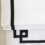 Flat Roman Shade, White Shade with Greek Key design, roman shade with Chain Mechanism, White and Black Shade, Custom Made Window Treatment