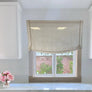 Custom Relaxed Roman Shades, Linen Utopia (100% sheer linen), Sheer Linen Roman Shade with decorative trim CE55