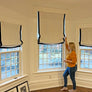 Custom Roman Shades, European Relaxed Shade, 100% Linen Roman Shades with contrasting border, chain mechanism, Roman Shades for Windows