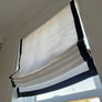 Custom Roman Shades, European Relaxed Shade, 100% Linen Roman Shades with contrasting border, chain mechanism, Roman Shades for Windows