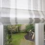Ann Koenigs Custom Grey Stripes Flat Linen Roman Shade