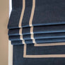 Relaxed Linen Roman Shade " Tuscany Prism" with double White Ribbon Border