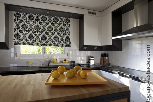 Bold Black & White Traditional Pattern Roman Shade