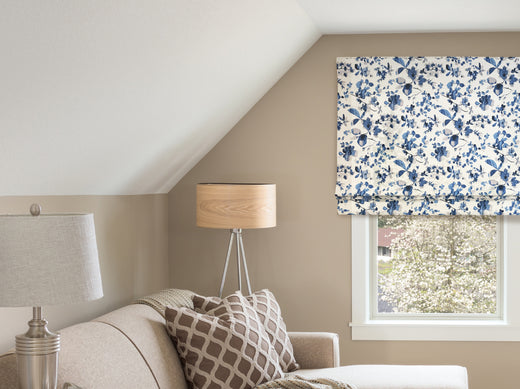 Blue Flowers Floral Pattern Flat Roman Shade