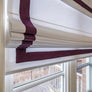 Custom Roman Shade, Flat Roman Shade with valance, " White and Plum border", roman shades with chain mechanism, Custom Windows Treatment