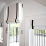 Custom made roman shade, Roman Shade "White with black trim", 100% linen roman shade, flat style with chain mechanism, window treatments