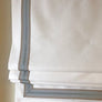 Relaxed Roman Shades "Tuscany Oyster with Decorative Trim", 100% linen roman shade with chain mechanism, custom shades, window treatments