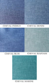 Custom roman shade, flat roman shades with three side 2 inch Navy borders, roman shades with chain mechanism, window treatments