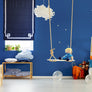 Dark Blue Flat Linen Roman Shade with Greek Key Design
