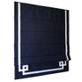 Dark Blue Flat Linen Roman Shade with Greek Key Design