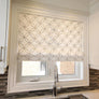 Custom Roman Shade, Metric Silver with geometric embroidery pattern , linen roman shade, chain mechanism, Roman Shades for windows
