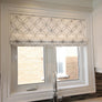 Custom Roman Shade, Metric Silver with geometric embroidery pattern , linen roman shade, chain mechanism, Roman Shades for windows