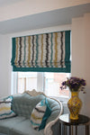 Flat Roman Shade "Ibiza Soulful with Marine border" with chain mechanism, Linen Roman Shade, custom roman shades, Custom Made shades