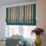 Flat Roman Shade "Ibiza Soulful with Marine border" with chain mechanism, Linen Roman Shade, custom roman shades, Custom Made shades