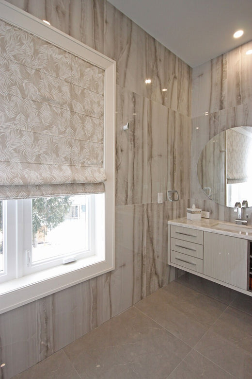 Exclusive Flat Roman Shade with linen texture