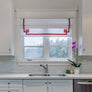 Red Border White Flat Linen Roman Shade with Greek Key Design