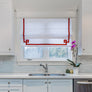 Red Border White Flat Linen Roman Shade with Greek Key Design