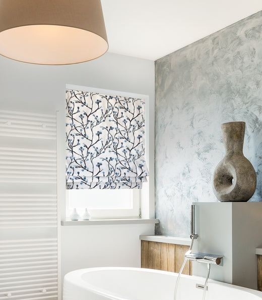 Blue Floral Pattern Relaxed Roman Shade