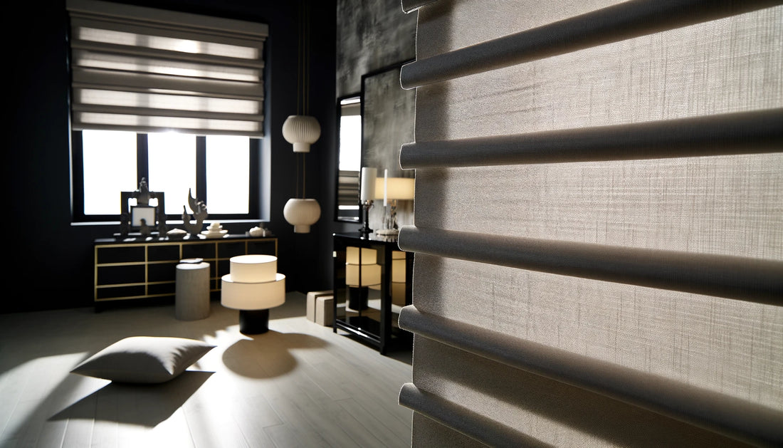 Roman shades as a means of space zoning in a studio