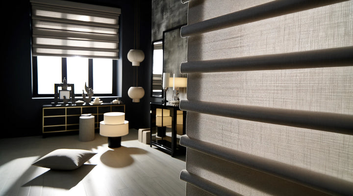 Roman shades as a means of space zoning in a studio