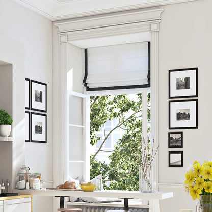 Faux Linen White Blackout Roman Shade — Custom Size