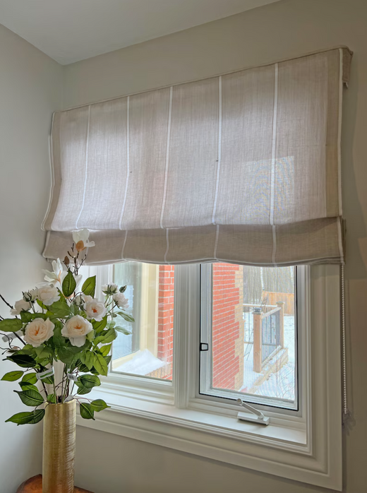 Linen Roman Shades, Sorrento Sand with chain mechanism, Italian 100% Linen, Custom Roman Shades, Linen Window Treatments, Farmhouse Shades