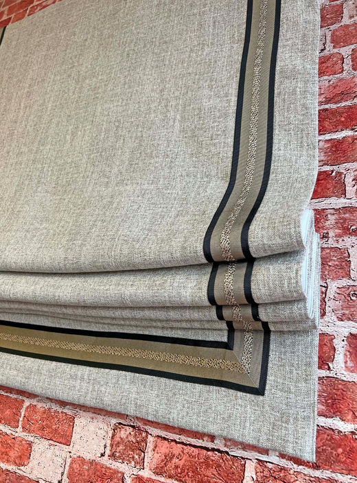 Custom Roman Shade, Roman Shade with decorative trim CE58, Fabric Toronto with prominent texture, shade with chain mechanism, window shade