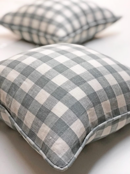 Scalamandre linen check pillow cover, blue and white