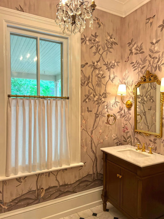 French pleat linen café curtain — handmade in Toronto