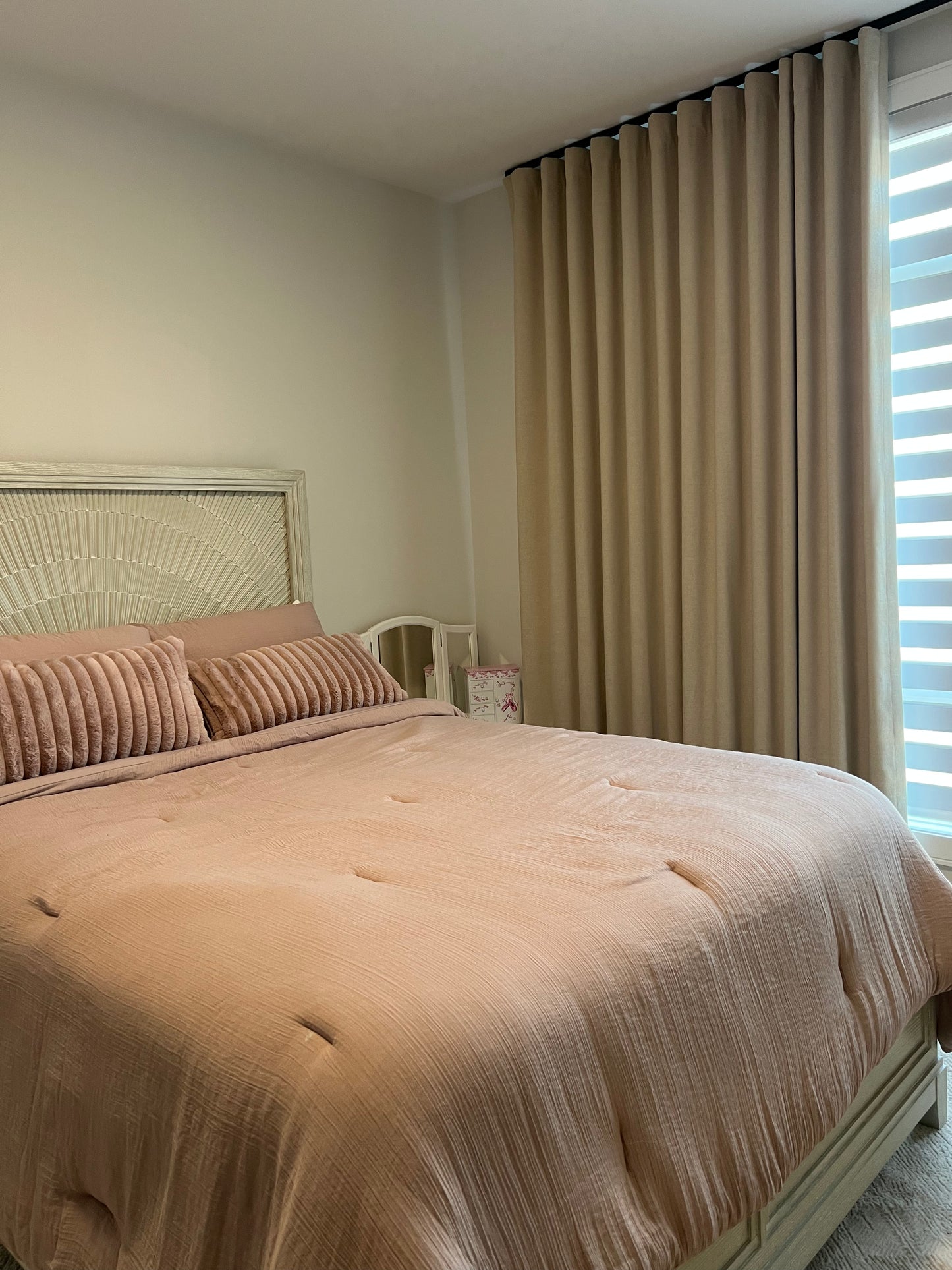 Far faux-linen drapery panel in ripple fold style, custom width and length