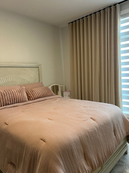 Far faux-linen drapery panel in ripple fold style, custom width and length