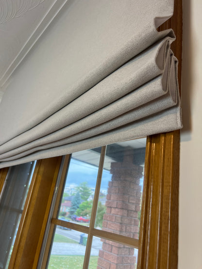 Far Flat Fold Roman Shade — Relaxed, Custom Size, 10 Colours