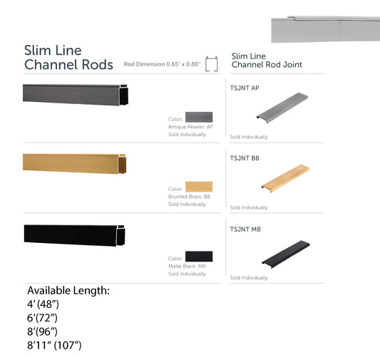 Slim Line Channel Rod — Ripple Fold / S-Fold Track, Custom Size