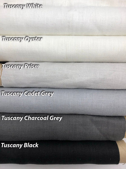 Relaxed Linen Roman Shade " Tuscany Prism" with double White Ribbon Border