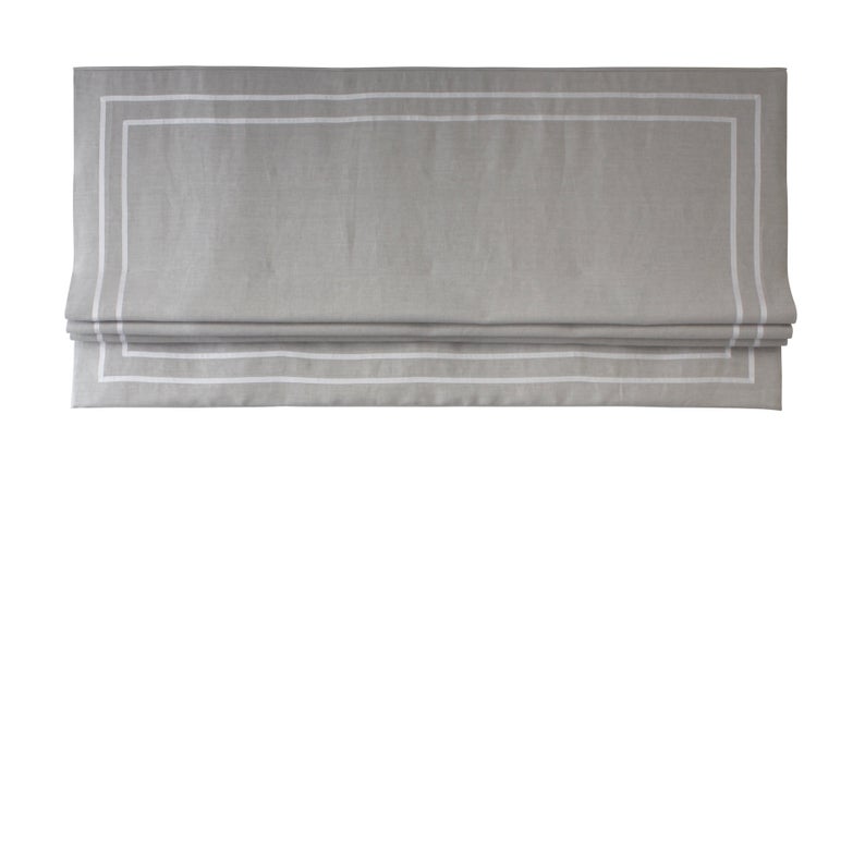 Relaxed Linen Roman Shade " Tuscany Prism" with double White Ribbon Border