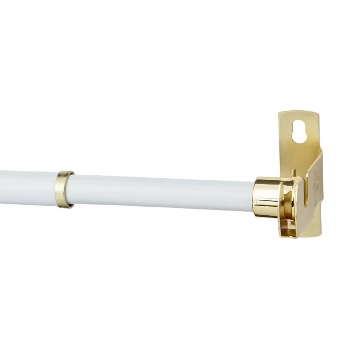 Brass finish round café curtain rod against a white door frame