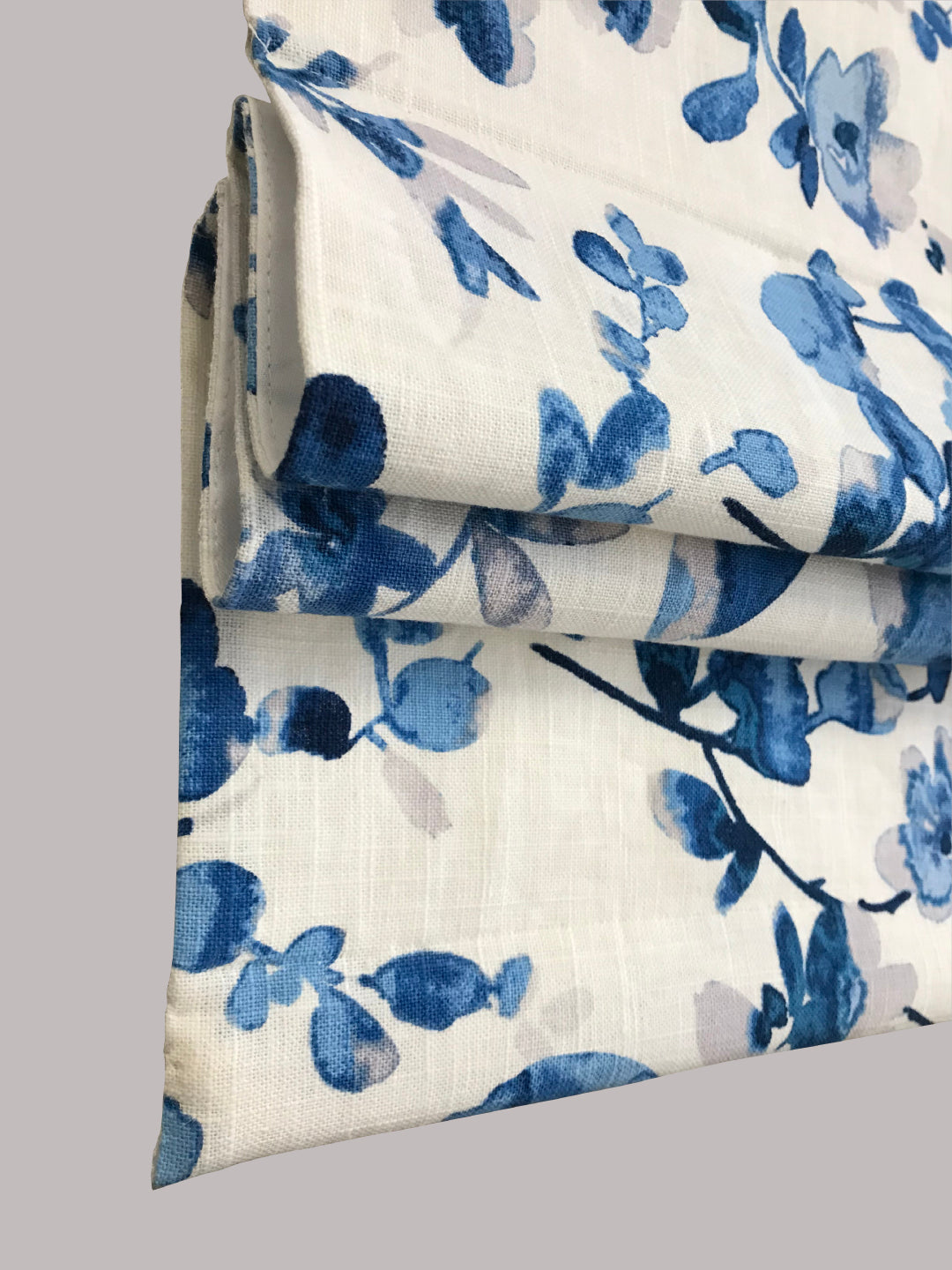 Blue Flowers Floral Pattern Flat Roman Shade