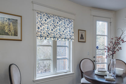 Blue Flowers Floral Pattern Flat Roman Shade