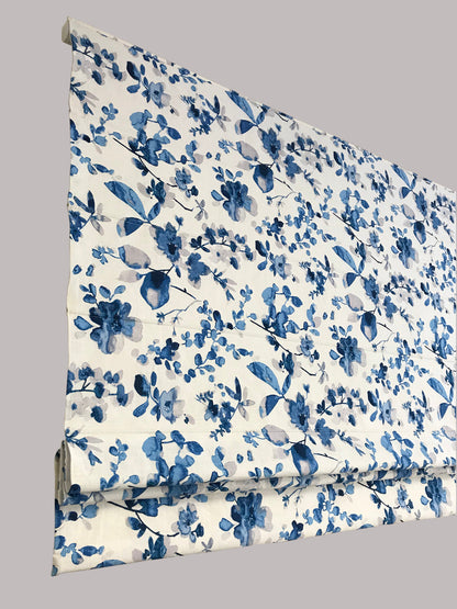 Blue Flowers Floral Pattern Flat Roman Shade