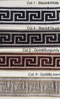 Cheval White Relaxed Roman Shade with Greek Key Trim — Custom Size