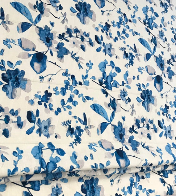 Blue Flowers Floral Pattern Flat Roman Shade