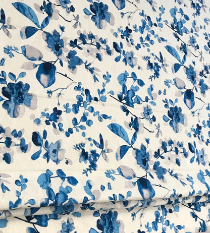 Blue Flowers Floral Pattern Flat Roman Shade