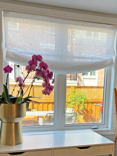 Custom Roman Shade fabric Cordoba, Sheer Linen Shade, European Relaxed Roman Shade, Custom roman shades with Cordless mechanism