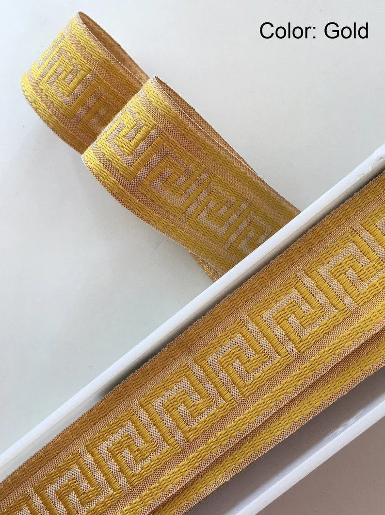 Cheval White Relaxed Roman Shade with Greek Key Trim — Custom Size