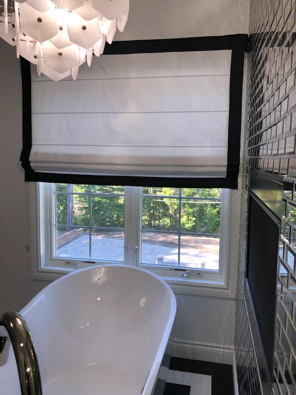 Custom Roman Shade "White with 4 sides Black Border", roman shade with chain mechanism, Custom Made roman shade, window Treatments