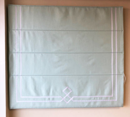 Linen Roman Shade with Double Ribbon Border and Diamond Design — Custom Size