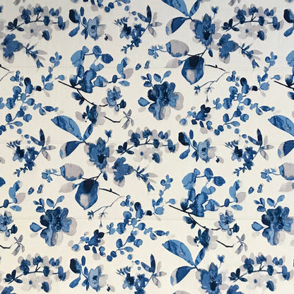 Blue Flowers Floral Pattern Flat Roman Shade